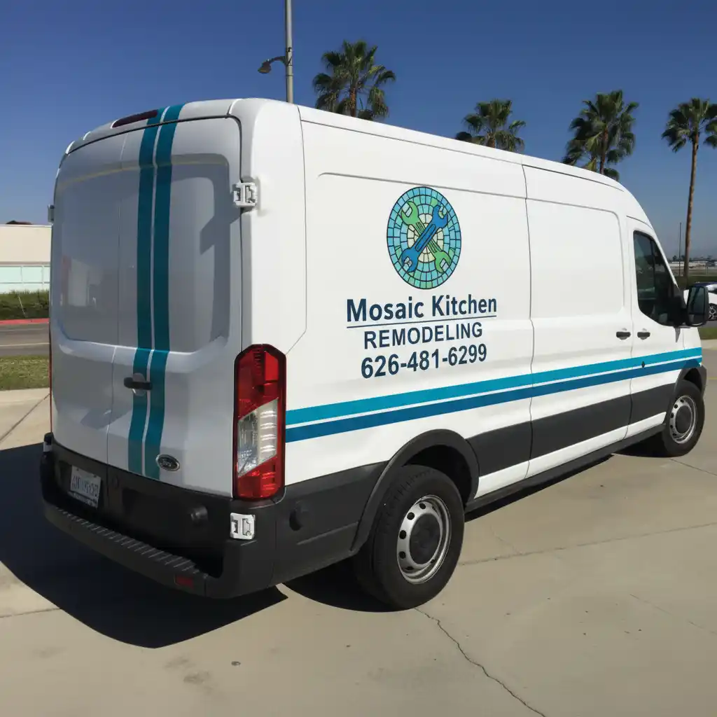 Mosaic Kitchen Remodeling branded service vehicle ready for kitchen remodeling Commerce projects